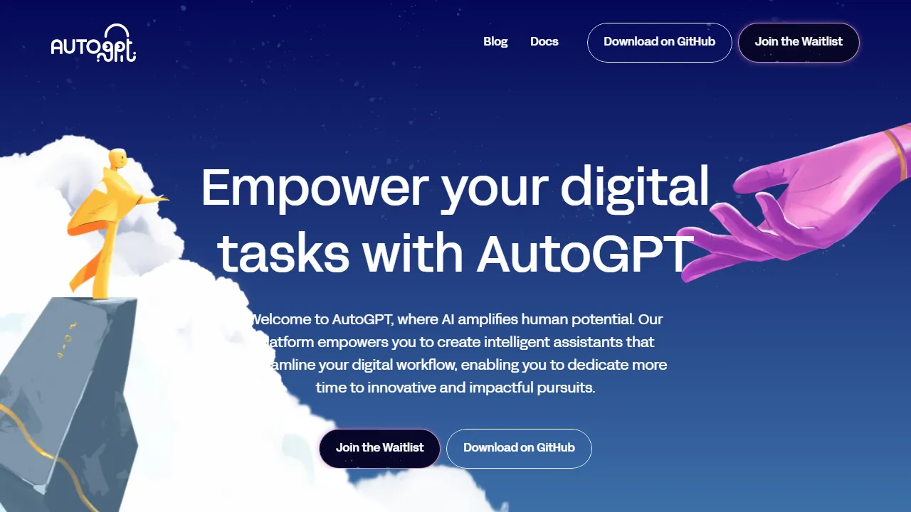 AutoGPT interface screenshot showing the main dashboard